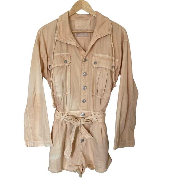 FREE PEOPLE Larson Long Sleeve Shortail Romper, Light Peach, Size X-Small - Picture 1 of 12